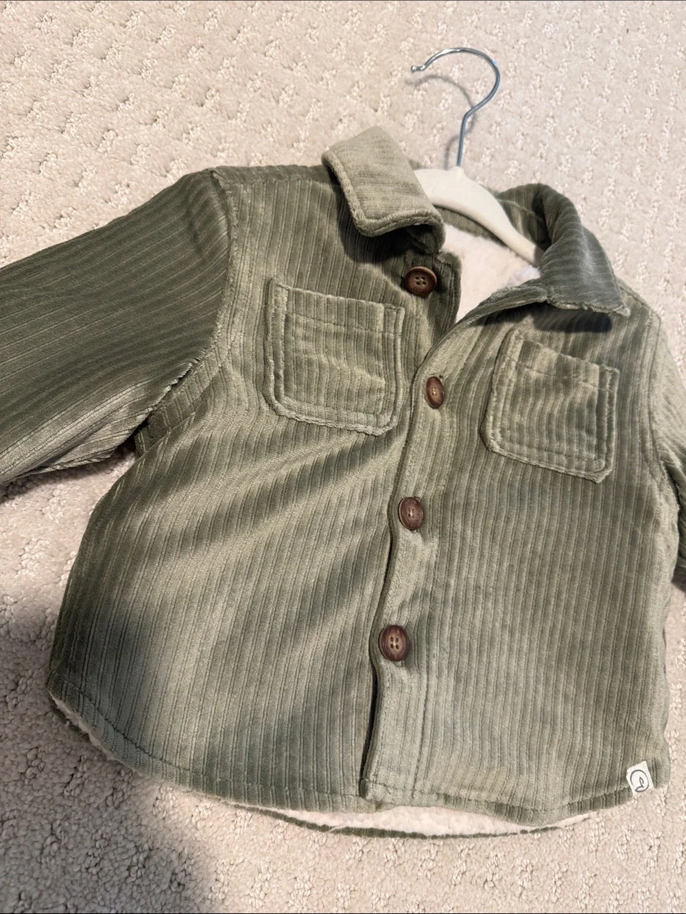 Carter's Olive Corduroy Sherpa-Lined Pea Coat
